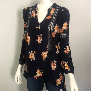 Blu Pepper Floral High-Low Top With Lace Cutouts